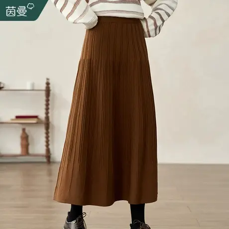茵曼旗舰店法式复古半身裙女2023冬季新款高腰显瘦遮胯a字中长裙图片