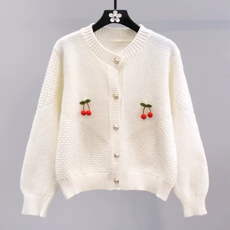 小清新樱桃毛衣外套女秋冬2023新款设计感学生甜美减龄针织开衫图片