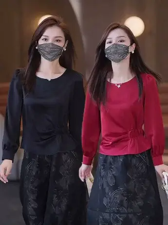 法式高级感褶皱长袖T恤女2023秋装新款高贵气质显瘦休闲洋气上衣商品大图