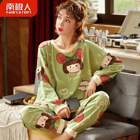 睡衣女春秋款纯棉女士秋季长袖女孩家居服套装女款2023新款秋冬款商品大图