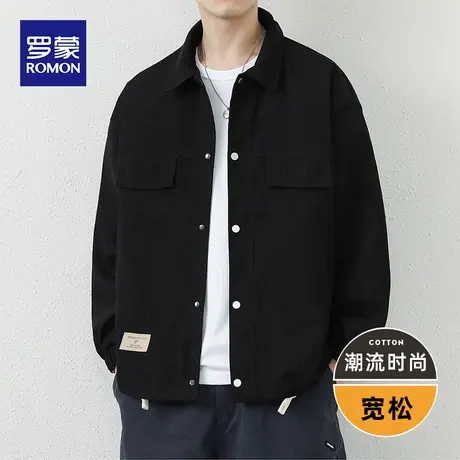 罗蒙休闲夹克男士翻领秋冬季新款潮流帅气加绒保暖麂皮工装外套男图片