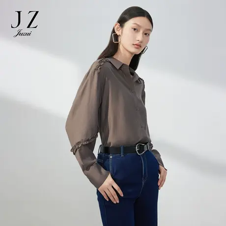 【百亿补贴官方直播】玖姿春季新款设计感木耳边衬衫商品大图