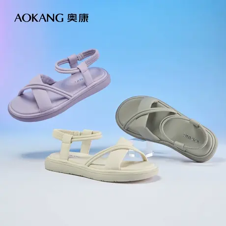 奥康女鞋夏季新款小众简约交叉带罗马凉鞋平底舒适休闲沙滩鞋商品大图