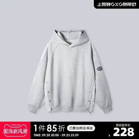 YATLAS亚锐男装2020冬季商场同款浅灰色连帽棉卫衣男潮图片