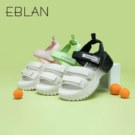 伊伴春夏新款女鞋凉拖鞋渐变沙滩凉鞋厚底休闲百搭运动风魔术贴鞋商品大图