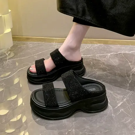水钻厚底凉鞋女2025春季新款高级感气质配裙子凉拖鞋海边沙滩拖鞋商品大图