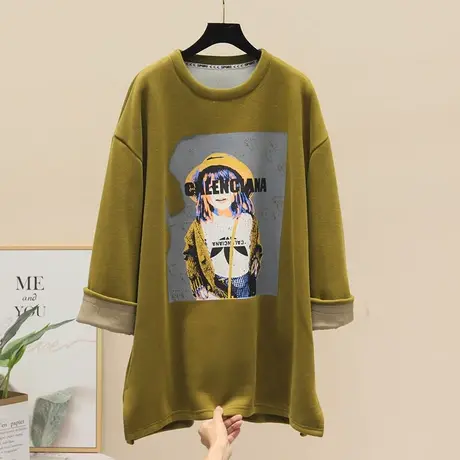 欧货个性卡通印花圆领加绒加厚卫衣女2023秋季新款宽松外穿上衣潮商品大图