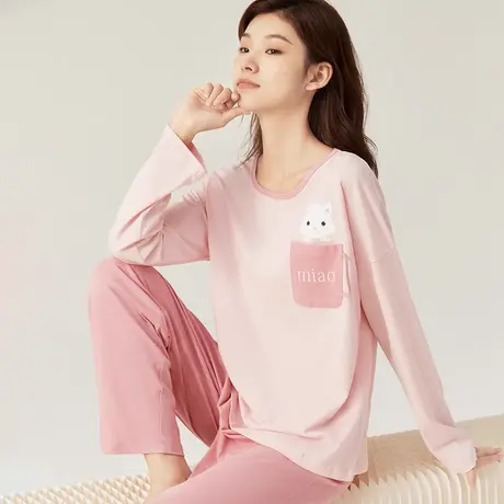 顶瓜瓜女士纯棉睡衣春秋薄款可爱印花宽松韩版圆领外穿家居服套装商品大图