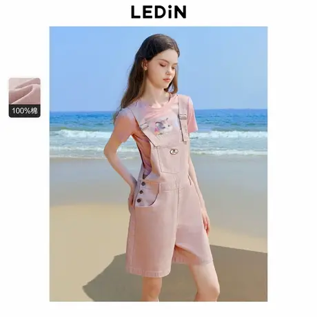 乐町甜美背带裤夏季新款水洗全棉休闲短裤少女显瘦小个子裤子图片