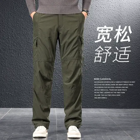 直筒工装裤男秋冬款防风防水运动长裤中年户外宽松秋季大码冲锋裤商品大图