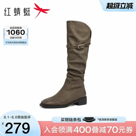 红蜻蜓长靴女秋冬女鞋靴子配裙子长筒靴显瘦高筒靴旅游堆堆西部靴商品大图