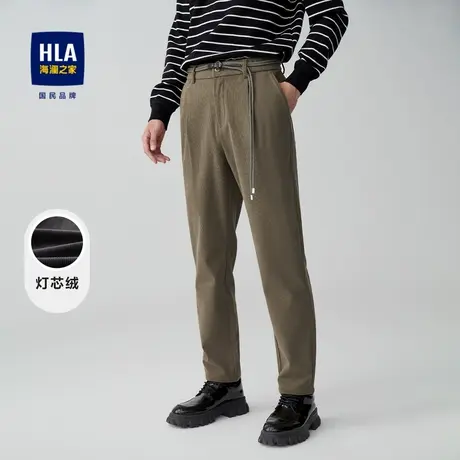 HLA/海澜之家宽松休闲裤2023秋季新款纯色灯芯绒中腰微弹九分裤男商品大图