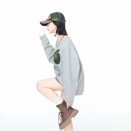 YEP插肩袖水果印花卫衣女2025春秋新款美式潮牌宽松情侣款上衣商品大图