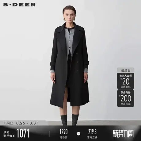 sdeer圣迪奥冬季女装休闲西装领收腰长款双面呢大衣S23482506商品大图