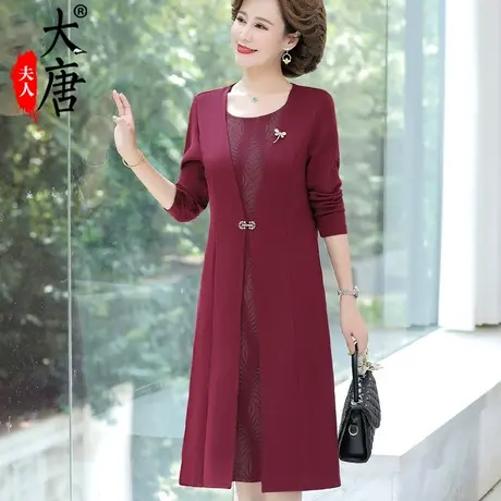 胖妈妈春秋装连衣裙子洋气假两件新款2022中老年女加肥加大码气质图片