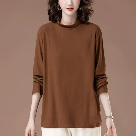 半高领打底衫女秋冬季宽松加大码女装中老年妈妈内搭上衣长袖T恤商品大图