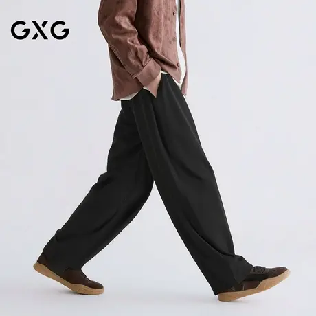 GXG男装 黑色微肌理长裤弯刀设计休闲裤简约男裤子 26年春季新品商品大图