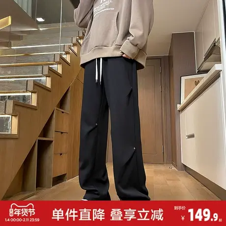 唐狮春季美式潮牌休闲裤男士新款薄款宽松直筒阔腿工装长裤子GT商品大图