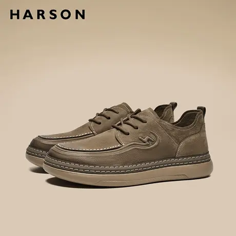 哈森秋季男鞋新款户外工装鞋男皮鞋软底真皮复古休闲鞋子专柜同款商品大图