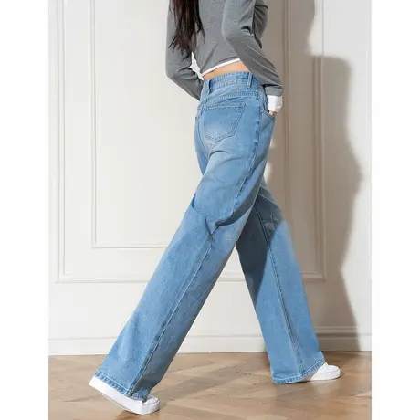 唐狮春秋季新款直筒长裤牛仔裤女小个子裤子高级感慵懒牛仔蓝TU商品大图