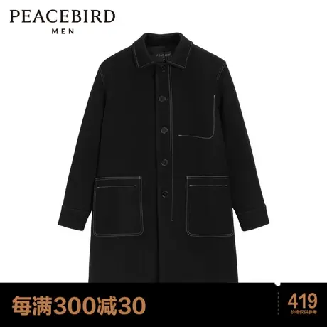 太平鸟男装 中长款工装休闲毛呢大衣潮图片
