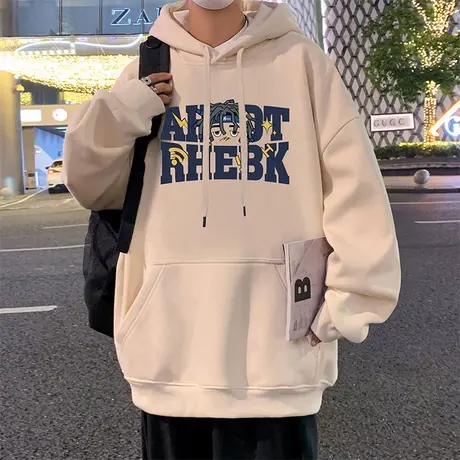 美式纯棉连帽卫衣男秋冬季新款宽松上衣复古帽衫重磅ins潮牌外套商品大图