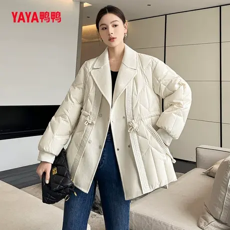 【双十一预售】鸭鸭羽绒服女2023新品中长绵羊毛翻驳领韩版外套C图片