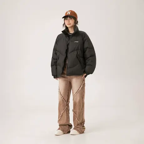 纯色立领羽绒服女2023年新款复古加厚冬季外套宽松oversize面包服图片