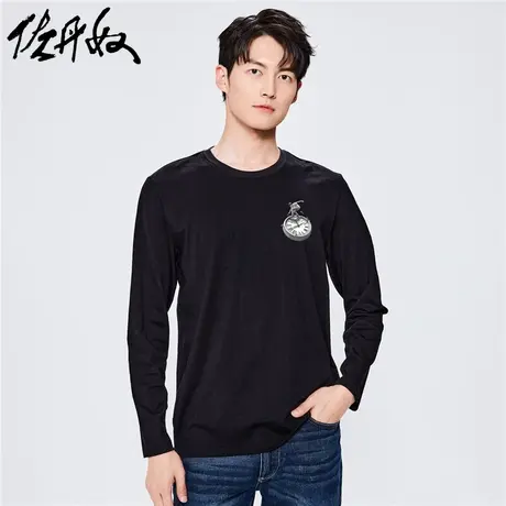 佐丹奴联名t恤男秋冬新款纯棉时尚创意印花长袖打底衫男91093327图片