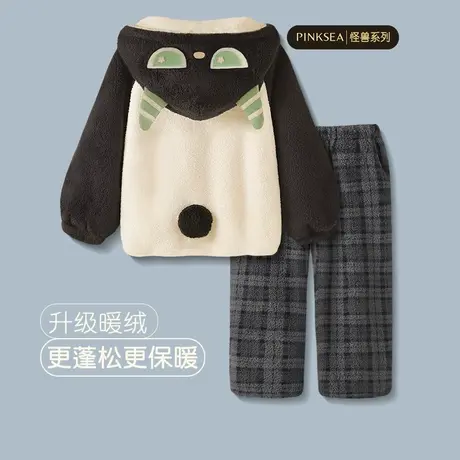 Pinksea睡衣冬季男款可爱大码加厚珊瑚绒新款冬季男士家居服套装商品大图