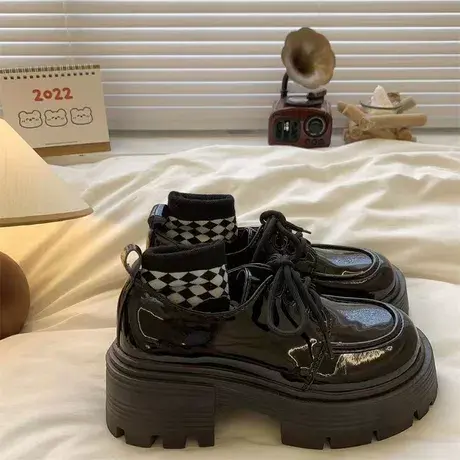 厚底小皮鞋女2023春夏新款高跟圆头配裙子英伦风百搭日系JK乐福鞋商品大图