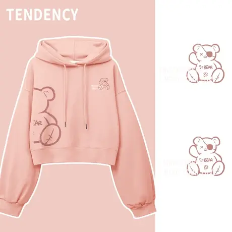 ZR真维斯卫衣女2023新款爆款秋冬季粉色短款连帽复古时尚上衣外套图片