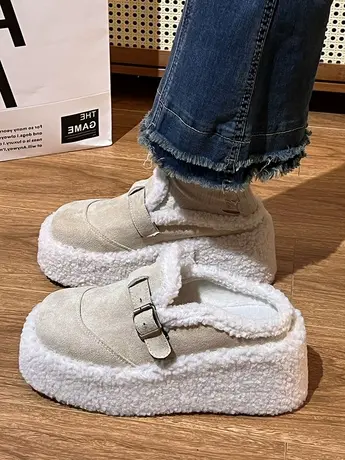 2023冬季勃肯羊羔毛毛棉鞋女厚底增高外穿懒人半拖鞋网红包头外穿商品大图