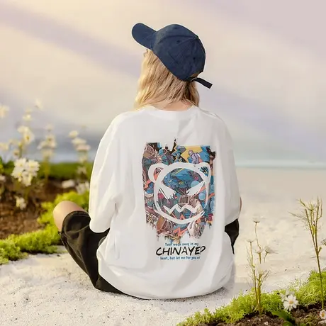 YEP国潮白色t恤女纯棉宽松短袖ins潮设计感小众夏季学生半袖潮牌商品大图