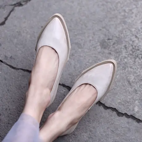 Artmu阿木原创简约牛皮尖头浅口单鞋女舒适防水台坡跟松糕厚底鞋图片