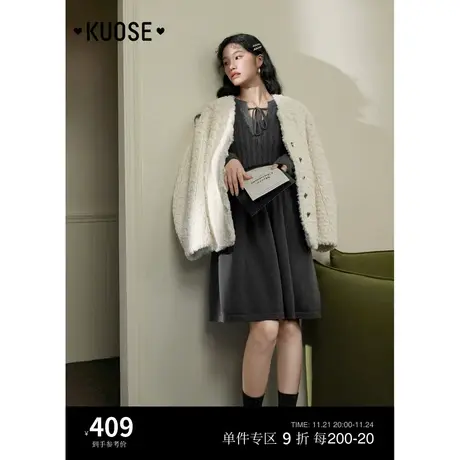 阔色白色千金风毛毛外套女2023秋冬季新款仿皮草羊羔绒V领上衣商品大图