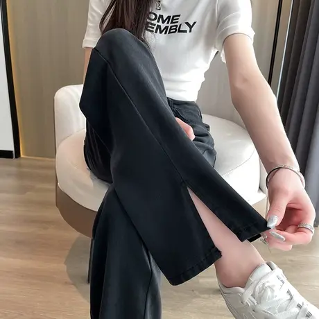 开叉天丝阔腿牛仔裤女潮夏季薄款小个子宽松垂感高腰直筒显高显瘦商品大图