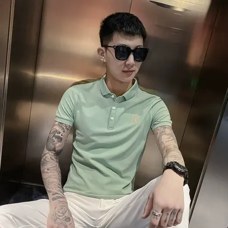 夏季男士t恤polo衫短袖修身翻领半袖刺绣潮流百搭帅气ins个性快手图片