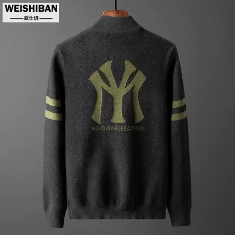 男士刺绣开衫毛衣外套秋冬季商务休闲潮流棒球服外穿厚款针织衫男商品大图