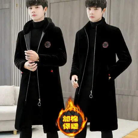 男士冬季加长款水貂绒皮草大衣保暖皮毛一体外套帅气加棉加厚风衣图片
