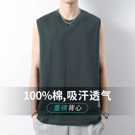 重磅纯棉背心男士夏季外穿宽松健身跨栏篮球运动坎肩宽肩无袖t恤商品大图