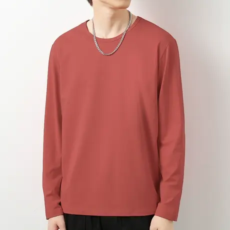 莫代尔t恤男长袖纯色秋季小衫圆领上衣服潮流修身内搭打底衫男生商品大图