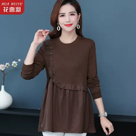 妈妈春秋上衣中年大码中长款T恤女中年宽松时尚洋气秋装长袖小衫商品大图