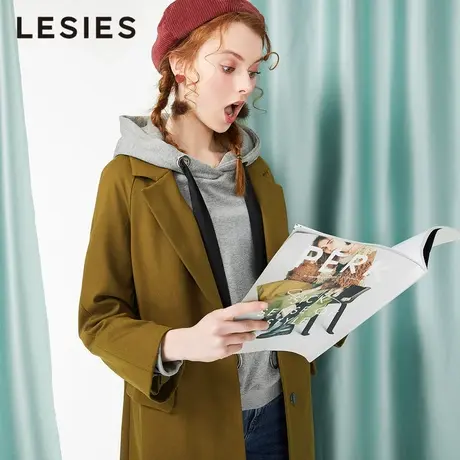 蓝色倾情春秋新款女风衣外套英伦风印花直筒风衣女中长款外套图片