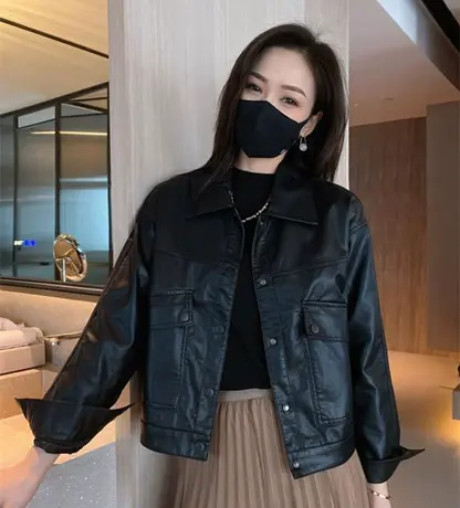 女士小皮衣外套女洋气短款2023新款百搭潮ins秋季女装皮夹克潮流商品大图