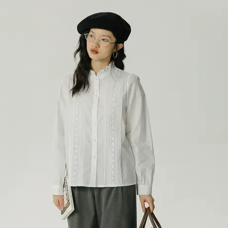 omont蛋挞家 法式衬衫女2023新款复古设计感小个子长袖衬衣上衣商品大图