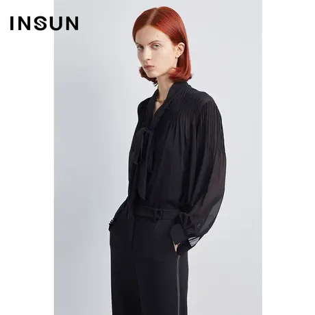 INSUN恩裳秋季压褶轻薄质感真丝百搭衬衫图片