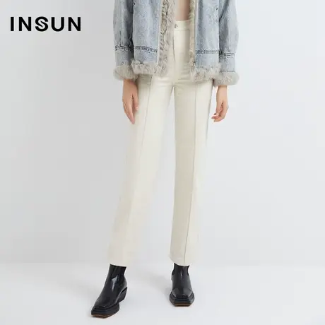 INSUN恩裳春季水洗米白色中腰直筒牛仔裤商品大图