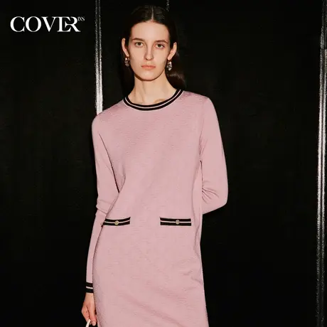 COVER秋季提花工艺丝毛混纺小香风连衣裙商品大图