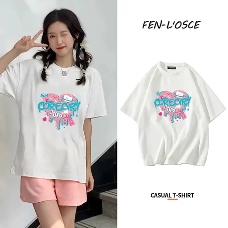 短袖t恤女纯棉2023年夏季新款学生设计感小众宽松大码正肩上衣潮图片